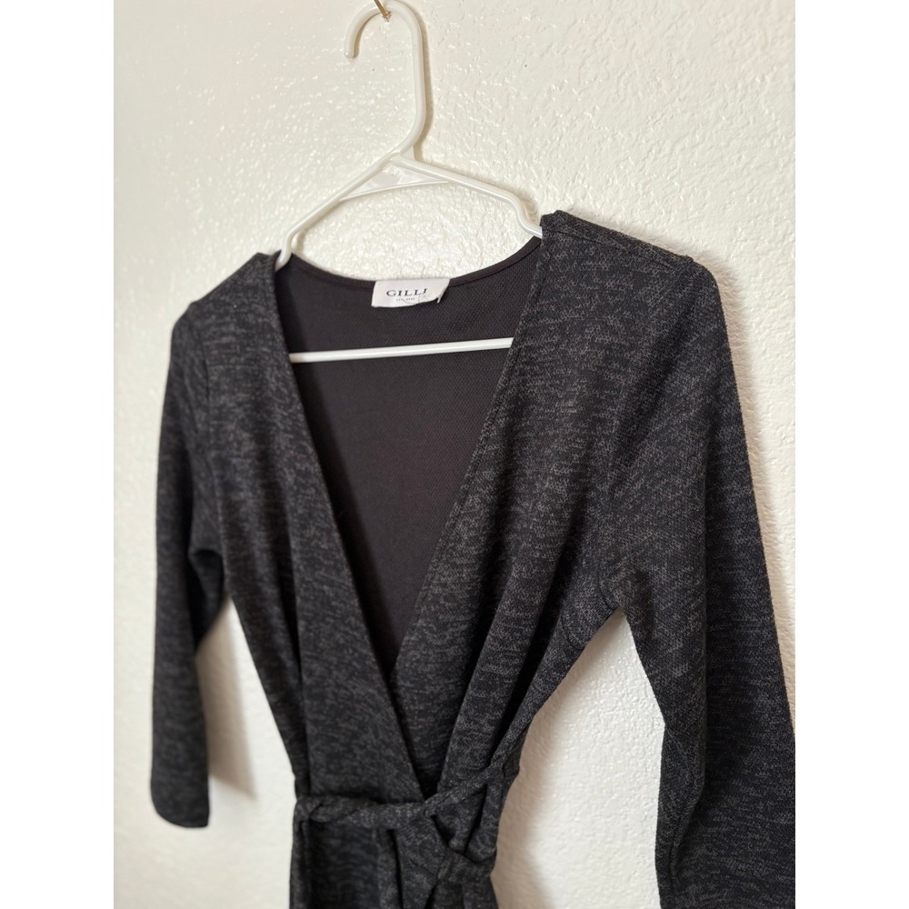 Gilli Knit Wrap Dress Gray Tie Waist‎ Casual Wedding Guest Preppy Formal Classic